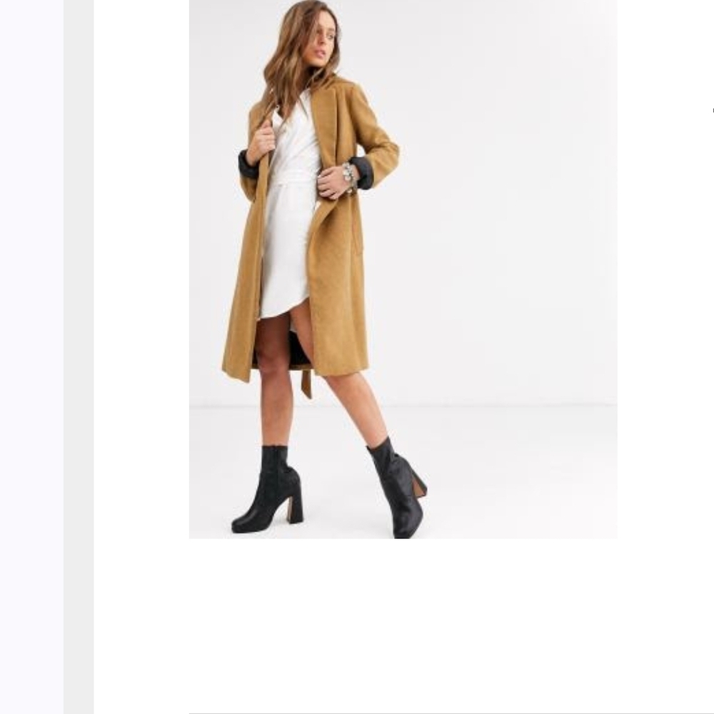 Bershka Tie Waist Tailored Coat - Camel - XS